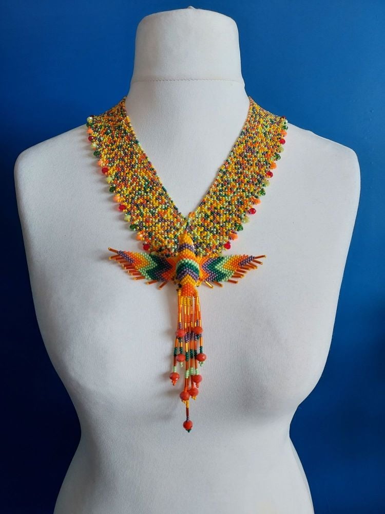 Hummingbird V Collar Necklace - Yellow Mix
