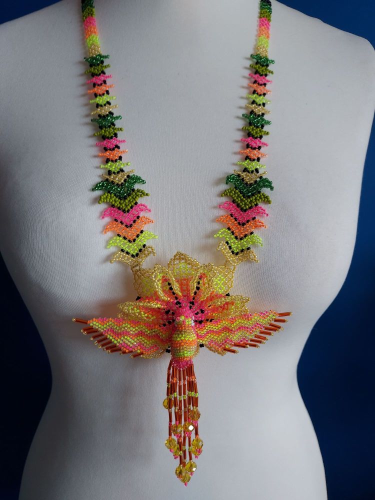 Hummingbird Flower Necklace - Pale Neon