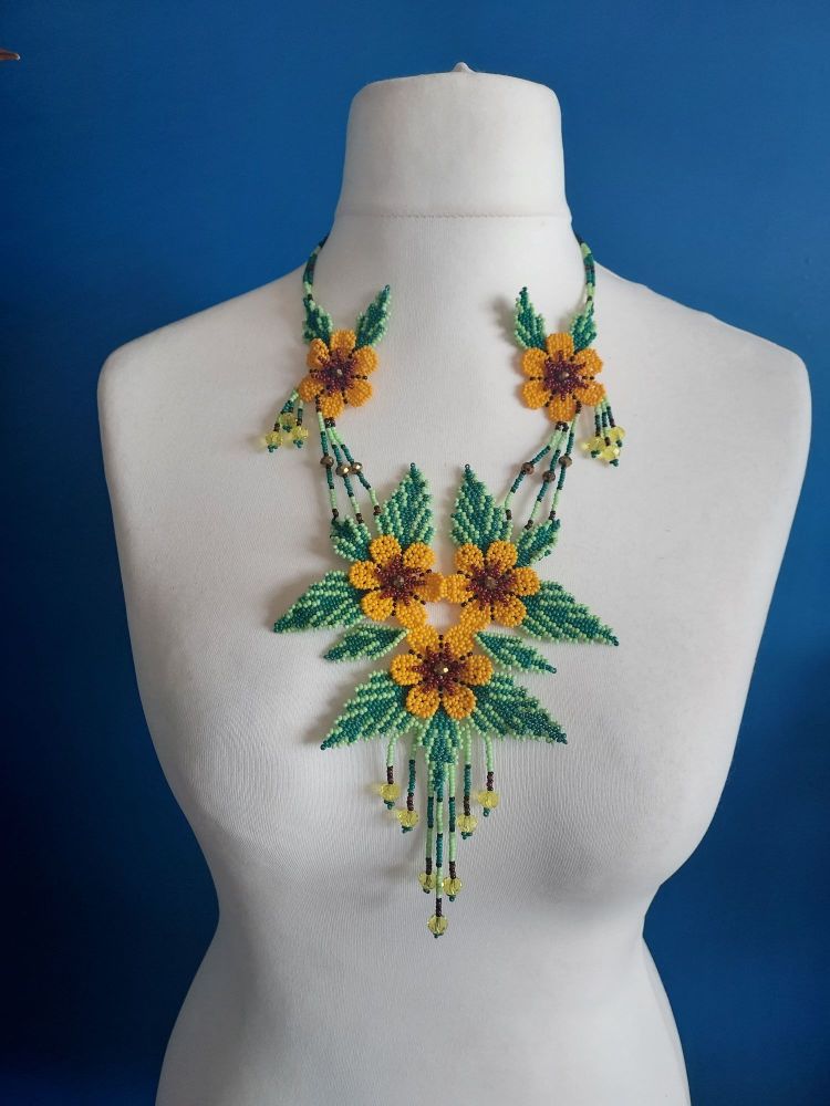 Delicate Yellow Summer Flower Beaded Necklace