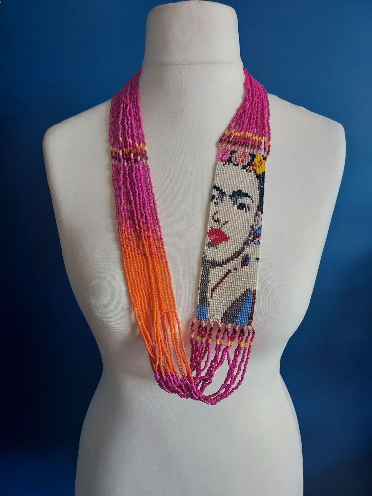 Orange & Cerise Pink Frida Beaded Necklace