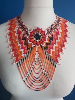 Statement Wing Collar Beaded Necklace - Orange & Coral