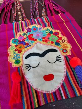 Embroidered Frida Bag - Fuchsia Pink and Yellow