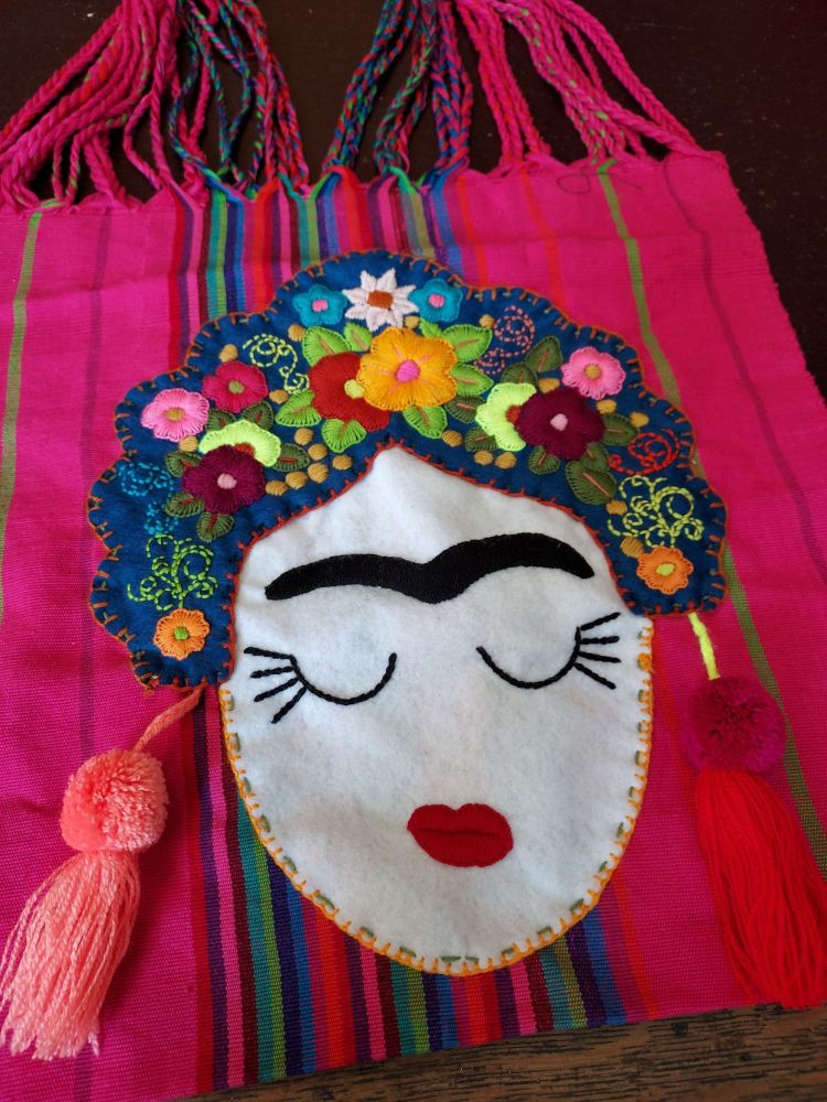 Embroidered Frida Bag - Hot Pink and Blue