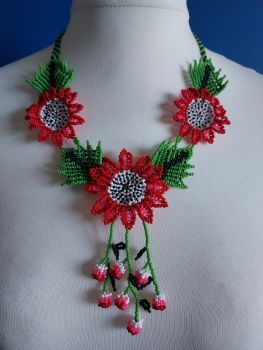 Shorter Length Beaded Necklace - Cherry Red