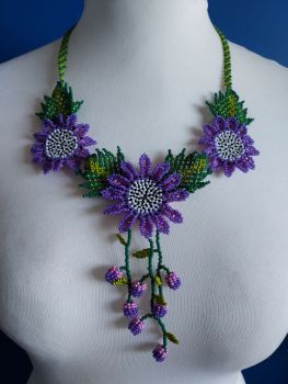 Shorter Length Beaded Necklace - Purple