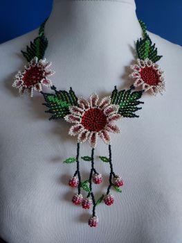 Shorter Length Beaded Necklace - Red & Pearl