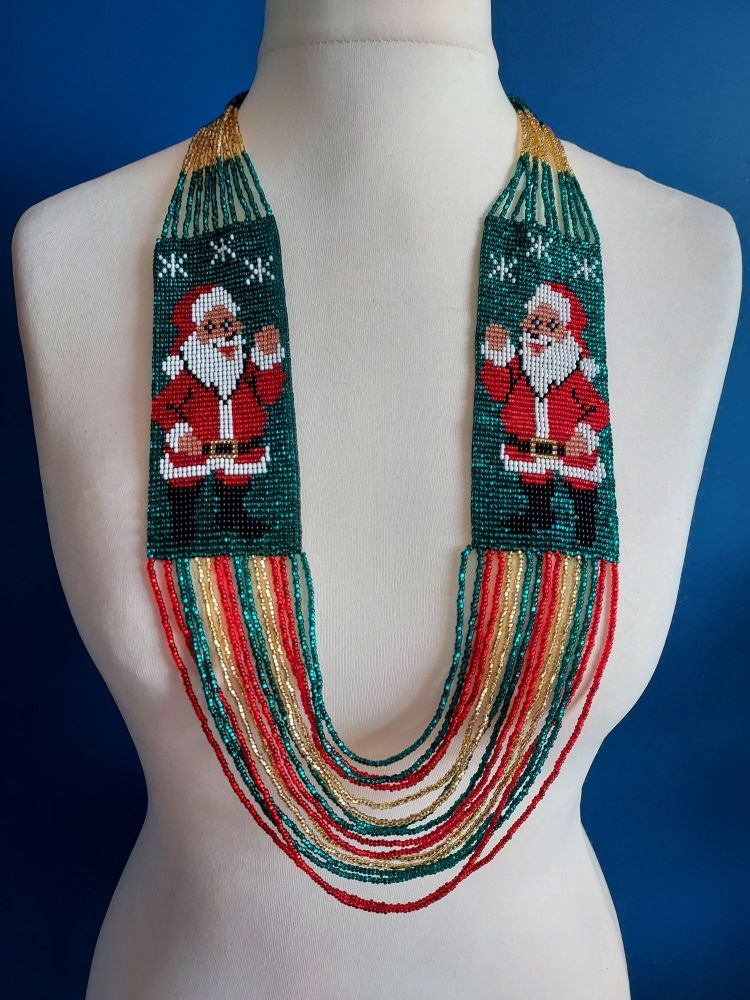 Santa Christmas Beaded Necklace