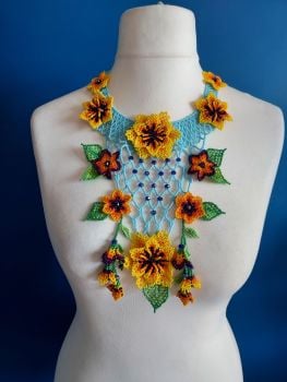 Victoriana Flower Ornate Necklace - Blue