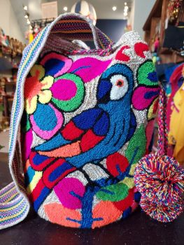 Colombian Wayuu Mochila Bag - Parrot & Spring Flowers