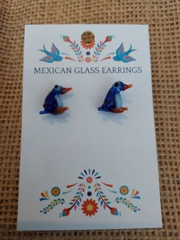 Glass Earrings - Blue Penguin