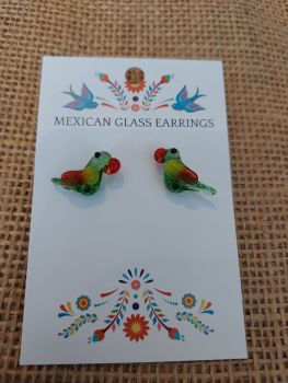 Glass Earrings - Green Parrot