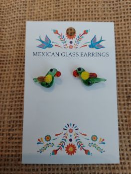 Glass Earrings - Green Parrot