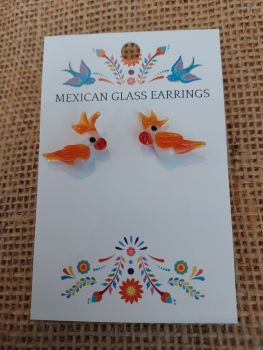 Glass Earrings - Orange Parakeet