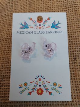 Glass Earrings - Pink Elephant
