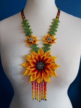 Beaded  Flower Necklace - Design 14