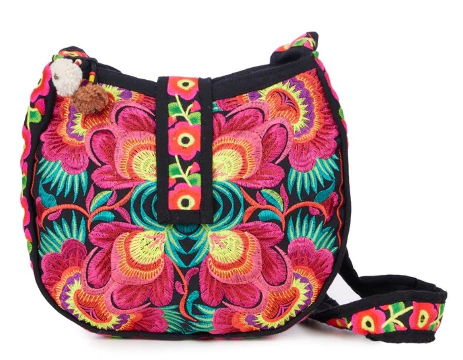 Hilltribe Crossbody Bag - Black Flower