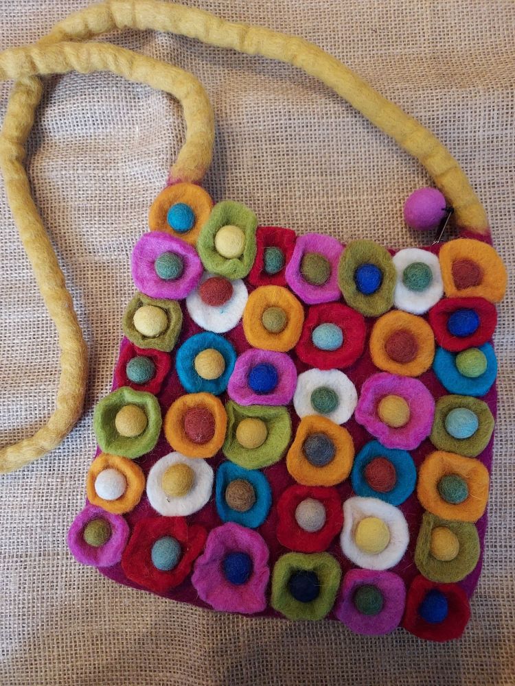 Felt Bag - Red with Colourful Circles
