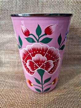 Indian Metal Beaker - Pink Flower