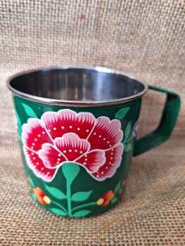 Indian Metal Mug - Green Flower