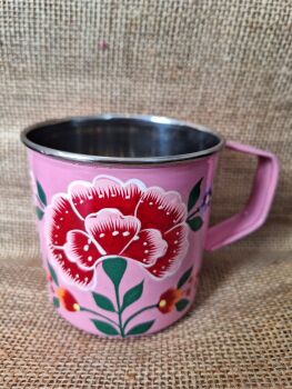 Indian Metal Mug - Pink Flower