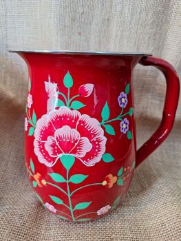 Indian Painted Jug - Red Flower