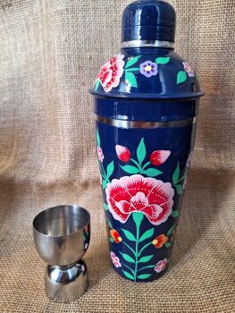 Indian Painted Cocktail Shaker - Blue Flower