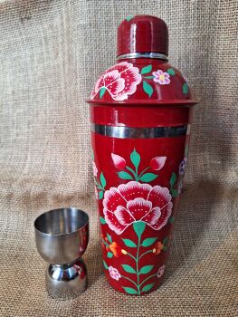 Indian Painted Cocktail Shaker - Red Flower