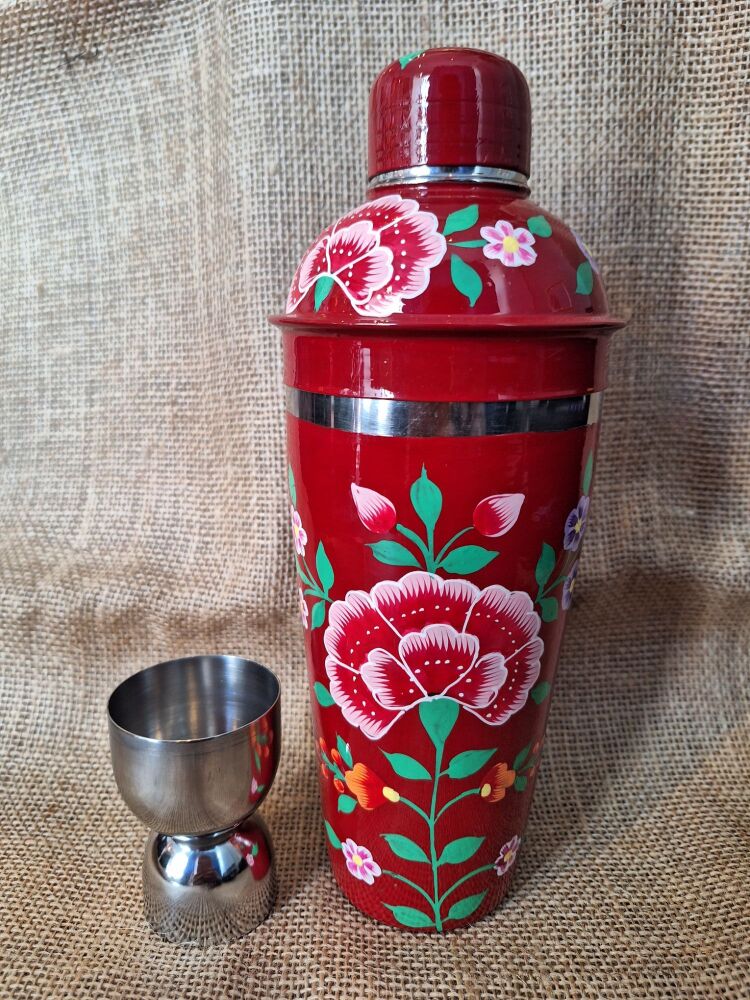 Indian Painted Cocktail Shaker - Red Flower