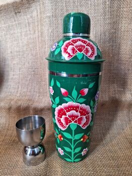 Indian Painted Cocktail Shaker - Green Flower