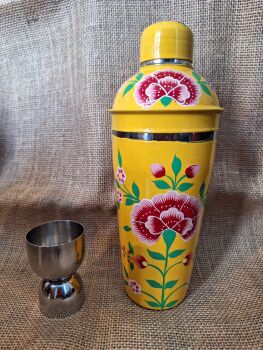 Indian Painted Cocktail Shaker - Yellow Flower