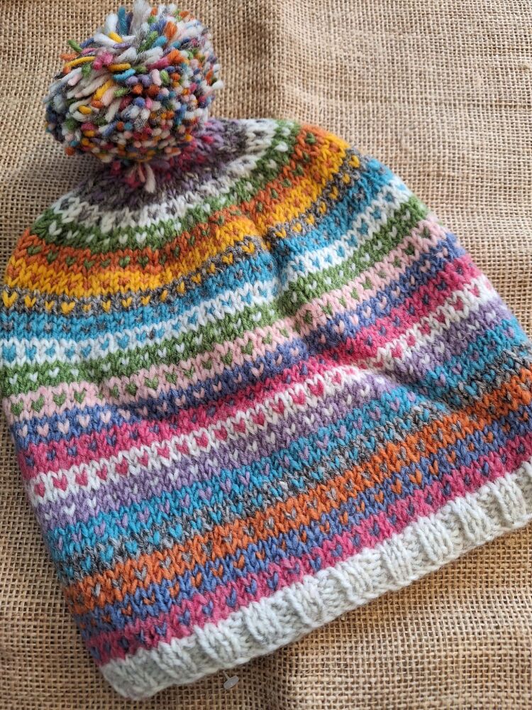 Candy Stripe - Handknitted Bobble Beanie Hat