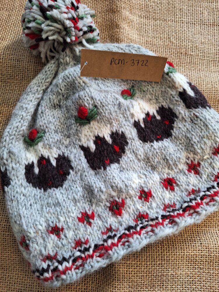 Christmas Pud - Handknitted Bobble Beanie Hat