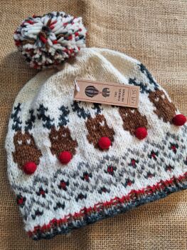 Rudolph - Handknitted Bobble Beanie Hat