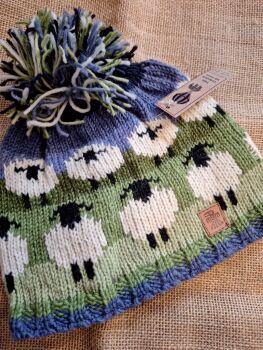 Flock of Sheep - Handknitted Bobble Beanie Hat