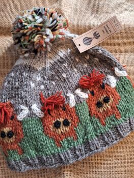 Highland Coo - Handknitted Bobble Beanie Hat