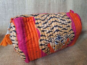 Indian Cotton Toiletries Bag - Medium Pink & Orange Tiger