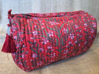 Indian Cotton Toiletries Bag - Large Red Floral