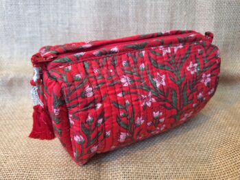 Indian Cotton Toiletries Bag - Small Red Floral