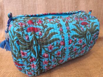 Indian Cotton Toiletries Bag - Large Turquoise Floral