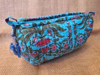 Indian Cotton Toiletries Bag - Small Turquoise Floral