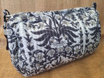 Indian Cotton Toiletries Bag - Large Grey and White Floral