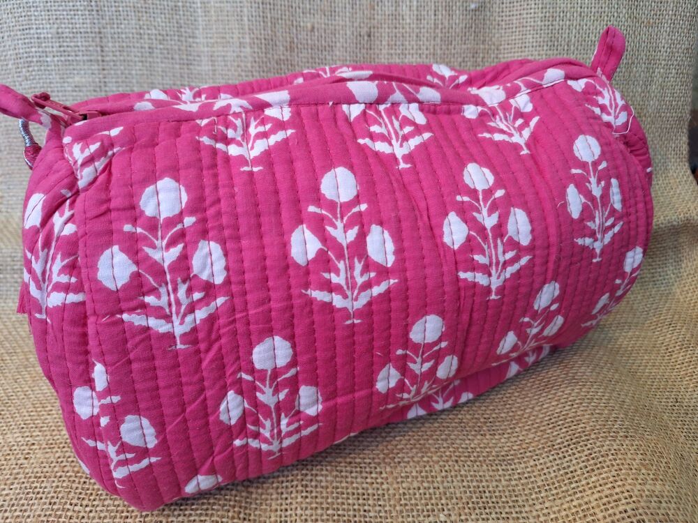 Indian Cotton Toiletries Bag - Hot Pink Motif