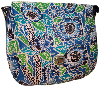 Embossed Leather Handbag - Blue Floral