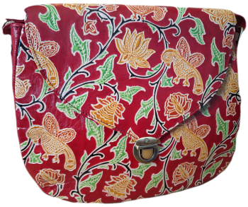 Embossed Leather Handbag - Red Birds Floral
