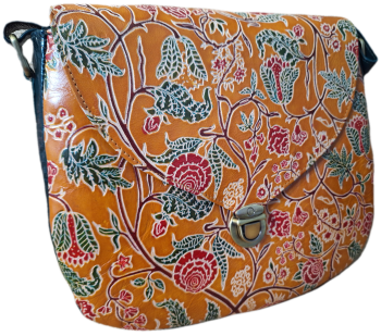 Embossed Leather Handbag - Ochre Floral