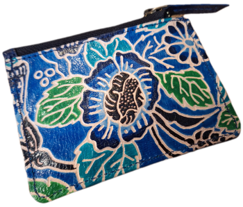 Embossed Leather Card/Coin Purse - Blue Floral