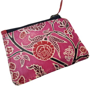 Embossed Leather Card/Coin Purse - Cerise Floral
