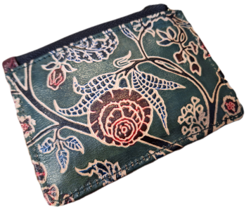 Embossed Leather Card/Coin Purse - Green Floral