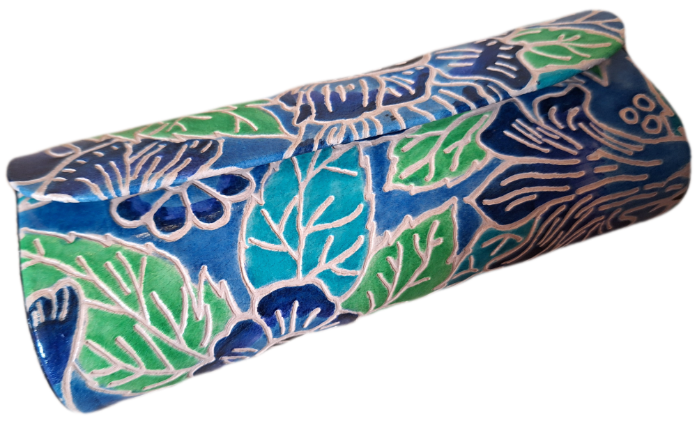 Embossed Leather Glasses Case - Blue Floral