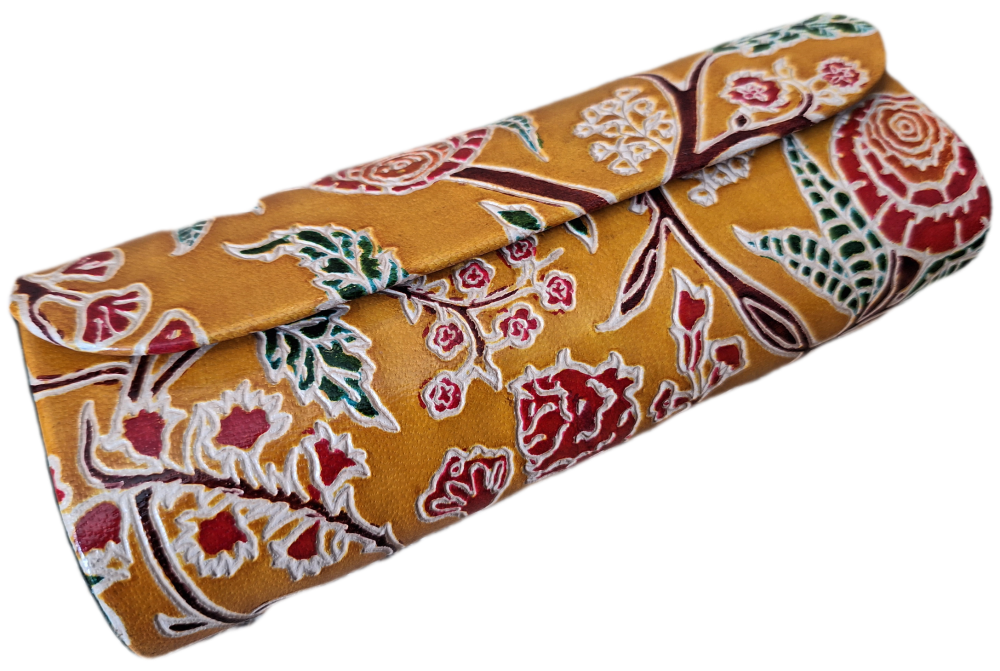 Embossed Leather Glasses Case - Ochre Floral